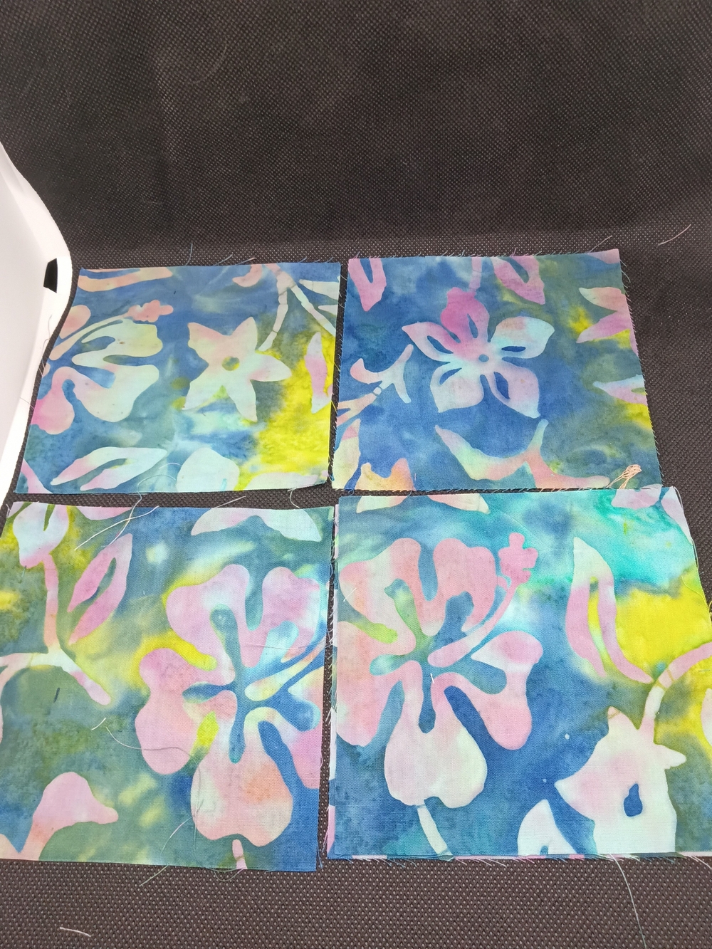 5 4.75 Inch Blue Floral Batik Fabric Squares - Multicolor